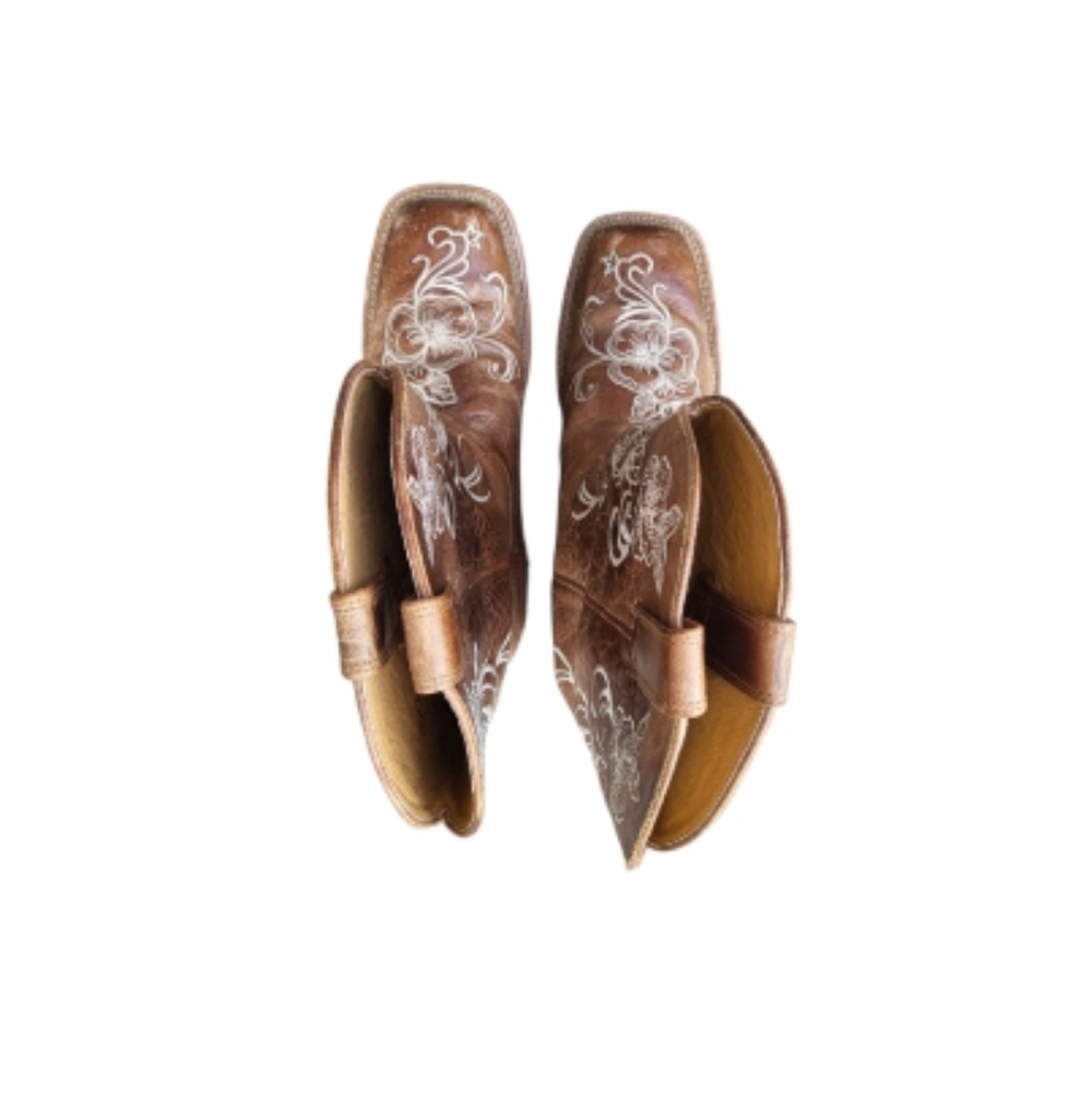 Shyanne Lasy Floral Embroider Broad Square Toe Leather Cowboy Boot Brow Women 10 - Picture 5 of 16
